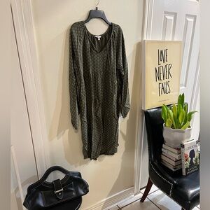 Sonoma Goods for Life Khaki Green Patterned Boho Dress with Tassels